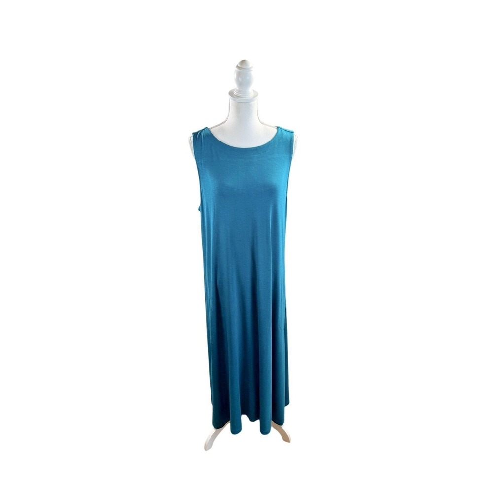 J Jill Sleeveless Teal Maxi A-Line Soft Jersey Knit Maxi Dress Size Large